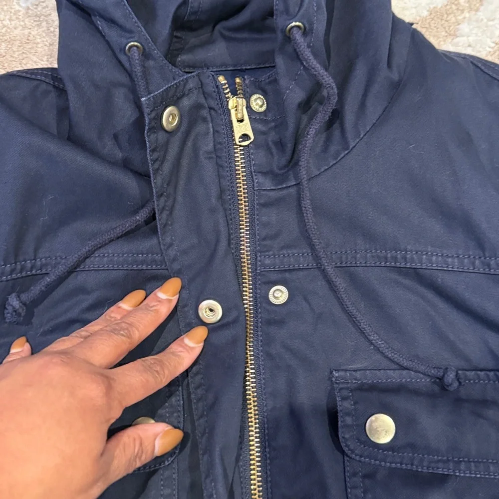J. Crew Resin Navy Utility Jacket with Hood